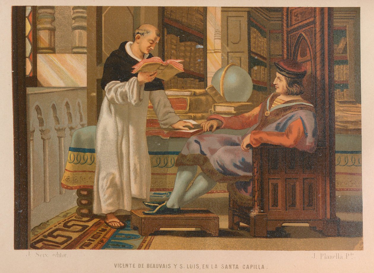 Vincent af Beauvais og Saint Louis. Fra: La ciencia y sus hombres, 1879. af Juan Planella y Rodríguez