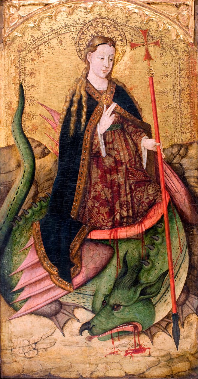 Saint Margaret of Antioch of Pisidia or Saint Marine"" - Saint Margaret - Pezinture af Juan Rexach (aktiv 1431-1482) - ca 1455 - Tempera på panel - 123x65 - Museu Nacional d