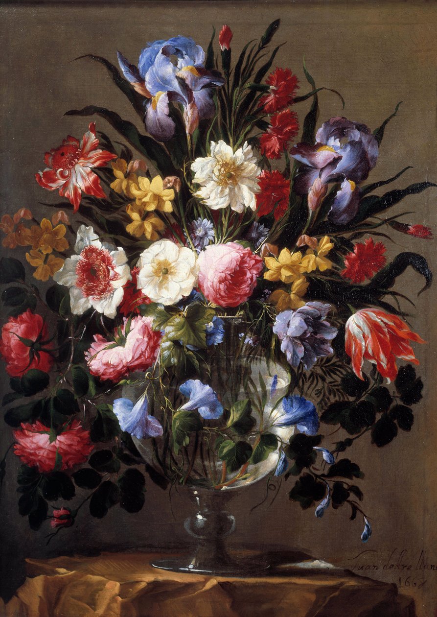 Buket blomster. Maleri af Juan De Arellano (1614-1676) Ec. Esp. af Juan de Arellano