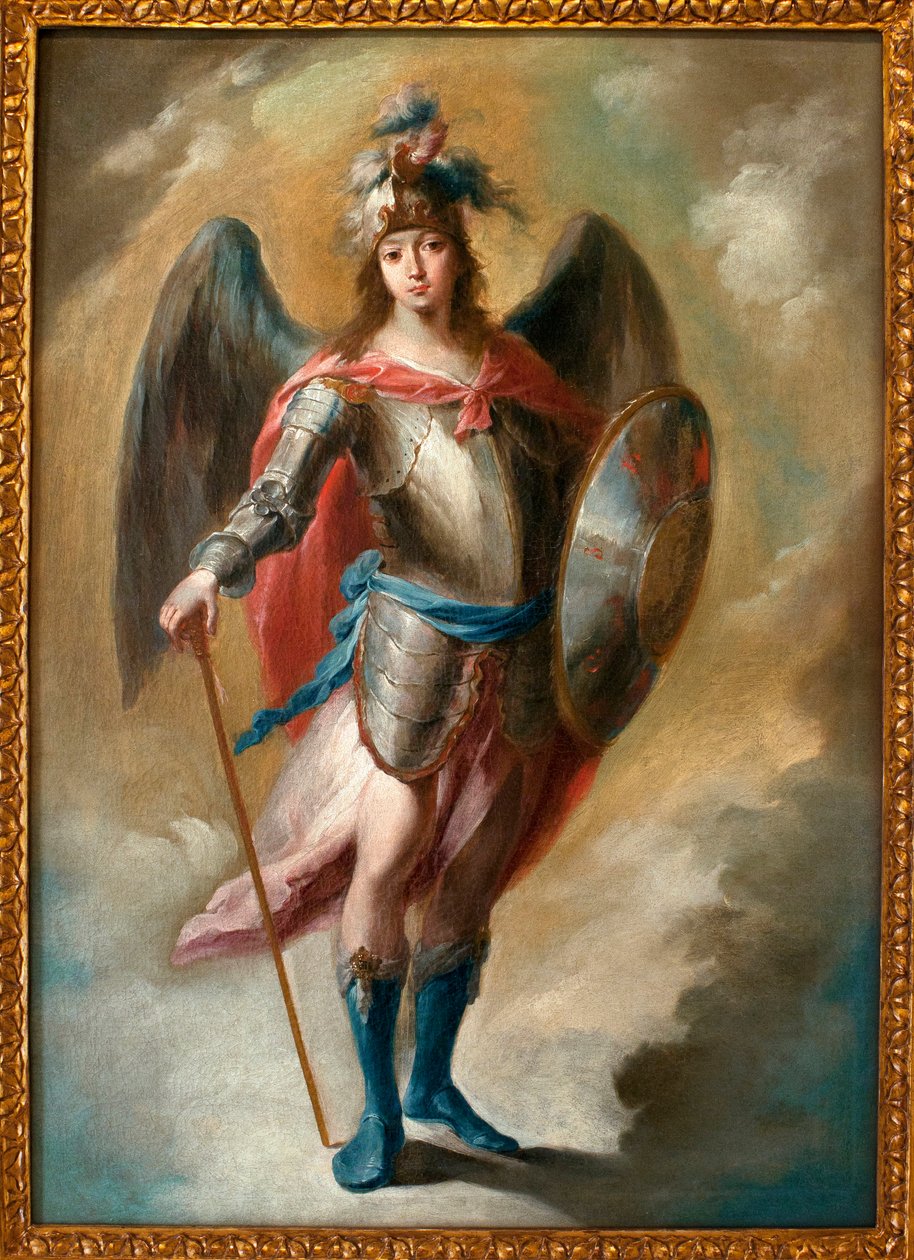 Ærkeenglen Sankt Michael - Maleri af Juan de Espinal (1714-1783), olie på lærred, ca. 1780 - Museum of Fine Arts i Sevilla, Spanien af Juan de Espinal