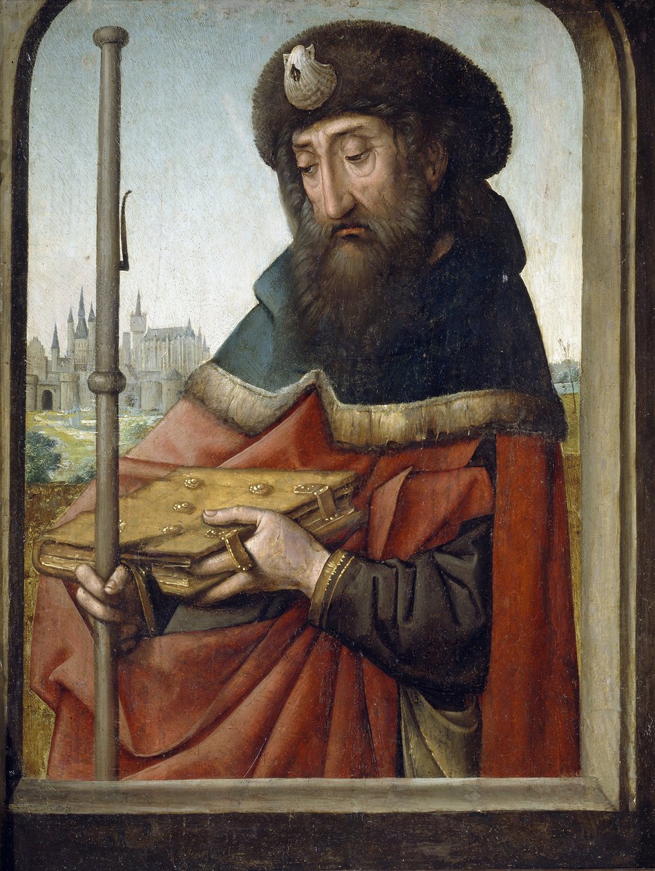 Jacques de Zebedee eller Jacques le Majeur eller helgen Jacques - Sankt Jakob den Ældre som pilgrim - Maleri af Juan de Flandes (Jean de Flandres) (ca. 1465-1519) - ca. 1507 - Olie på træ - 49x37 cm- Museo del Prado, Madrid af Juan de Flandes