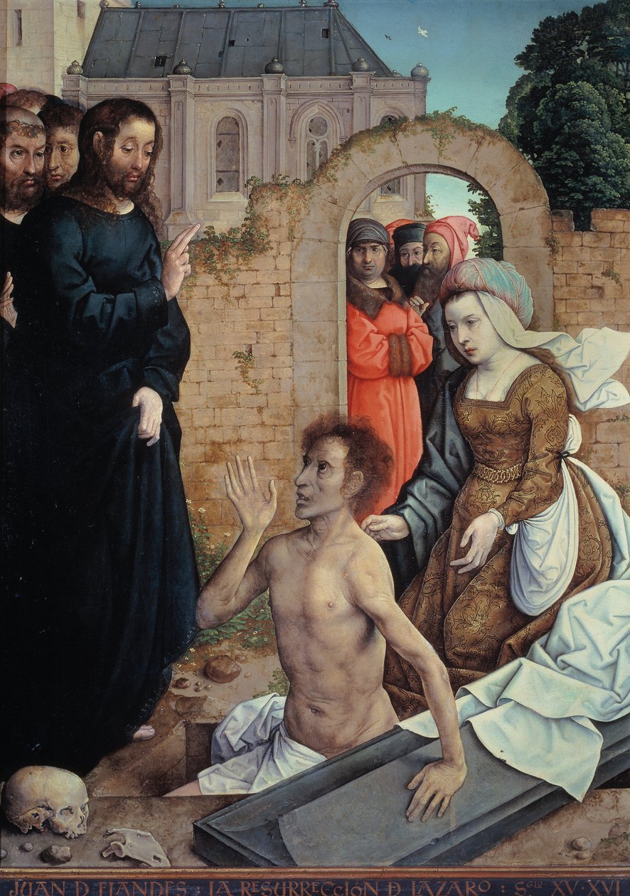 ""La resurrection de Lazare"" (Lazarus opstandelse) Maleri af Juan (Jean) de Flandes (vers 1465-1519) - 1514-1519 Dim 110x84 cm Museo del Prado, Madrid af Juan de Flandes