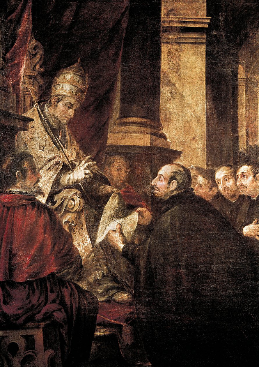 Sankt Ignatius af Loyola modtager tyren af jesuiterordenen fra pave Paul III, maleri af Juan de Valdes Leal af Juan de Valdes Leal