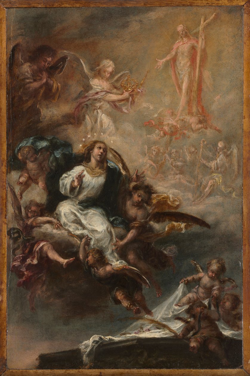 Studie til "The Assumption of the Virgin" til San Augustín, Sevilla, ca. 1670-72 (olie på træ) af Juan de Valdes Leal