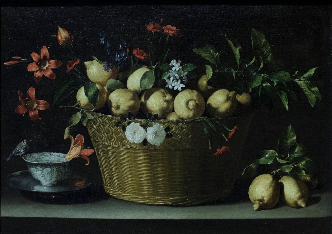 Stilleben med citroner i en flettet kurv, ca. 1643-49 (olie på lærred) af Juan de Zurbaran