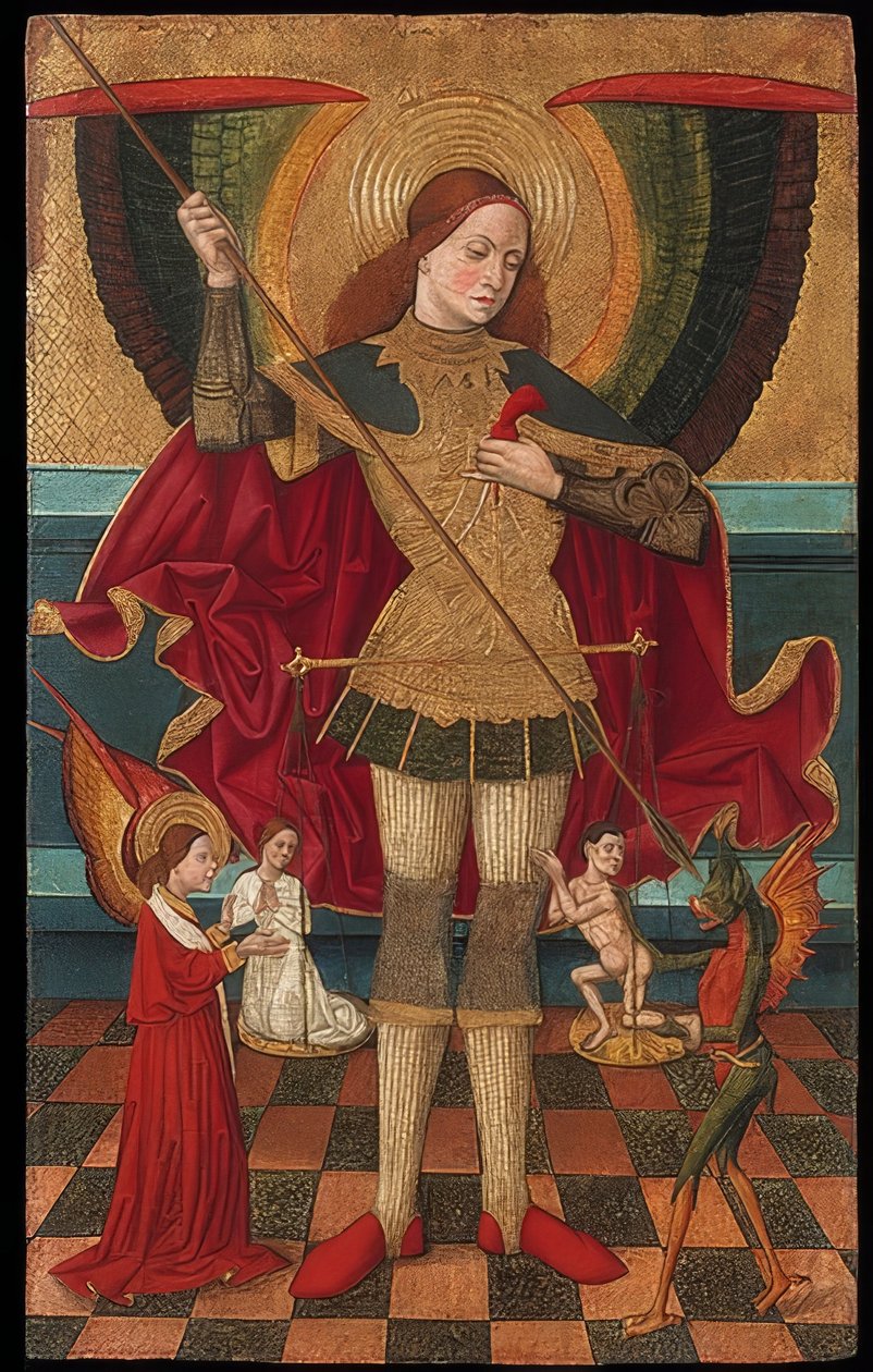 Ærkeenglen Michael vejer de dødes sjæle. Omkring 1485 af Juan de la Abadía