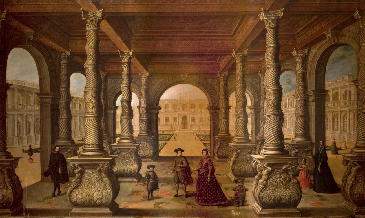 Philip IV and his Queen in a Colonnade, ca. 1630 (olie på lærred) af Juan de la Corte
