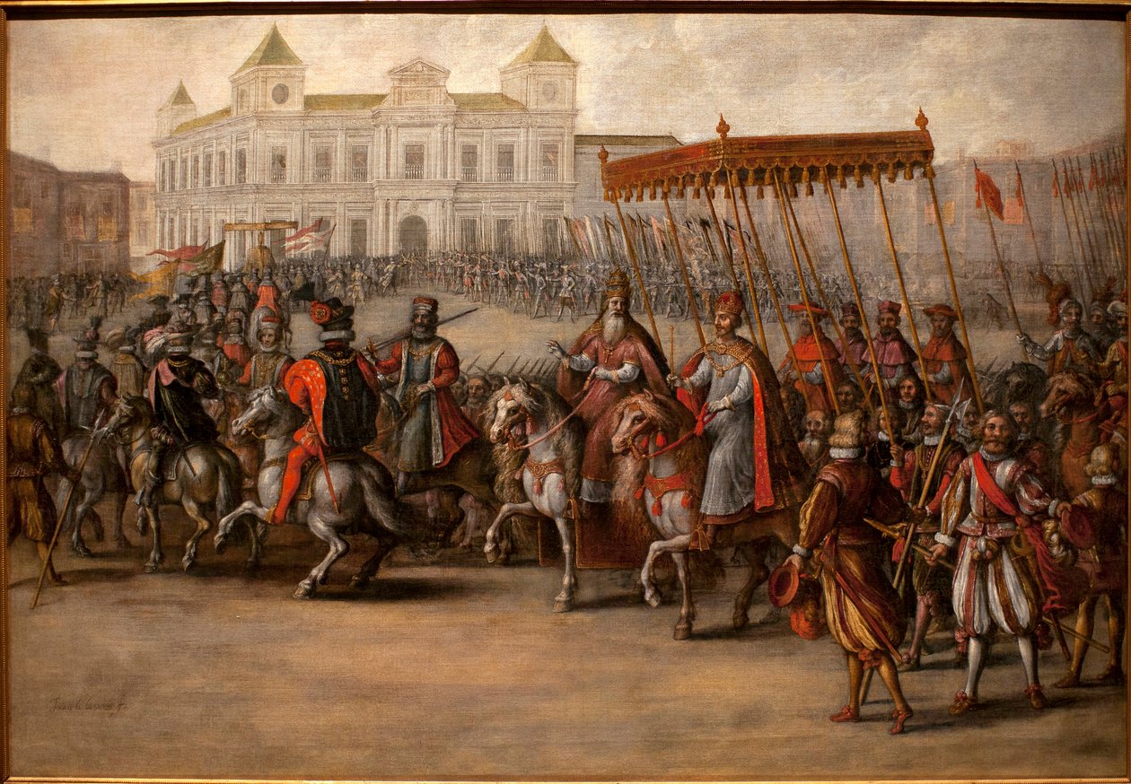 Vejen til det kejserlige hellige af Charles V (1500-1558) i Bologna (Italien), 24. februar af Juan de la Corte