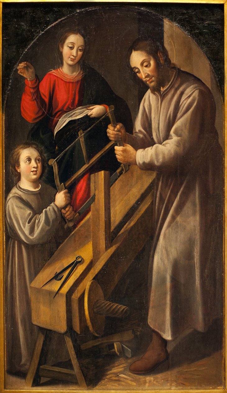 Nazareths værksted. Maleri af Juan del Castillo (ca. 1590-1658), olie på lærred, ca. 1634-1636. Museum of Fine Arts i Sevilla, Spanien. af Juan del Castillo