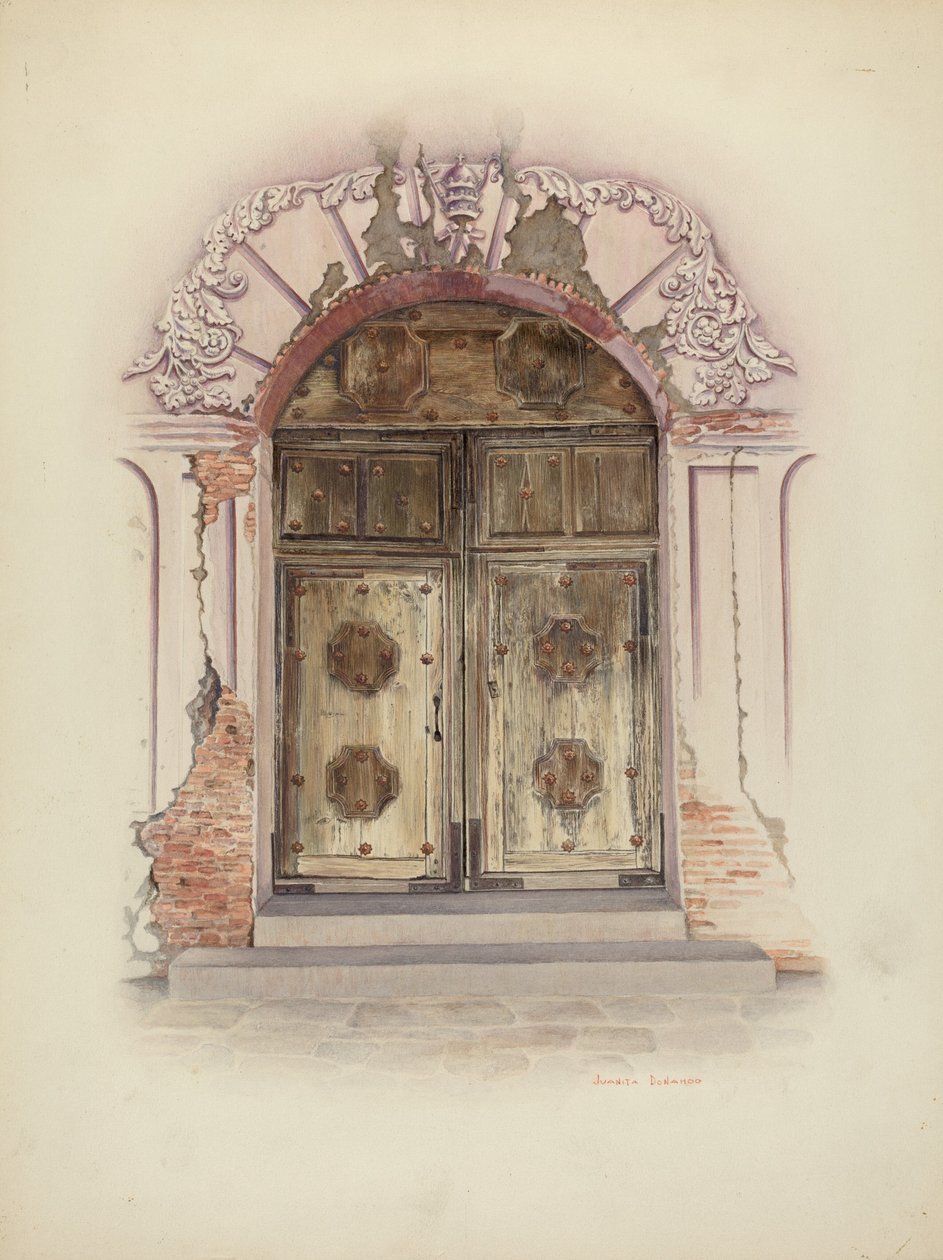 Døråbning og vægmaling, ca. 1941. af Juanita Donahoo