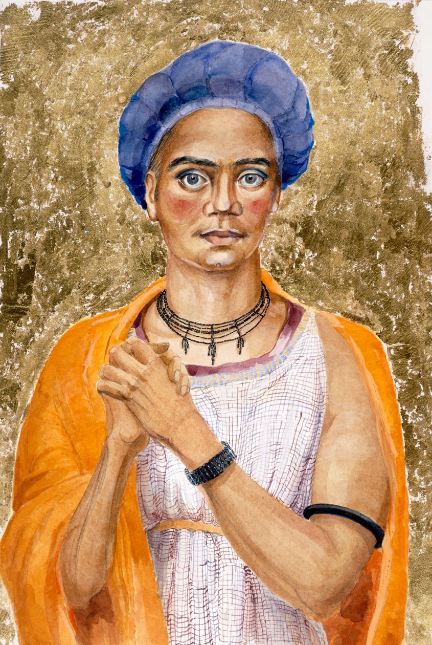En mand afbildet som tilhænger af Cybele-a-Gallus, senromersk (akvarel på papir) af Judith Dobie