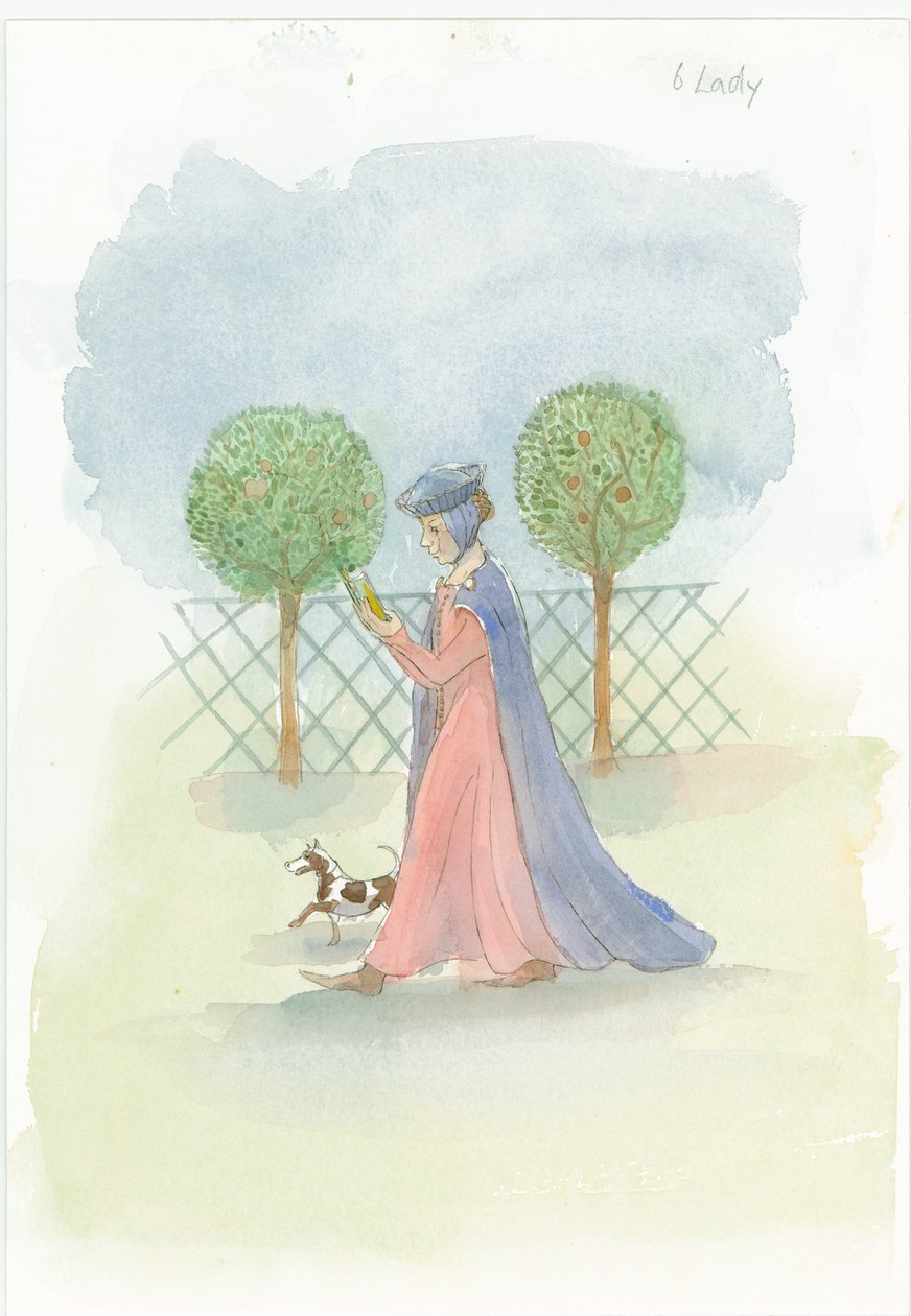 En middelalderdame i en have, 2004. af Judith Dobie