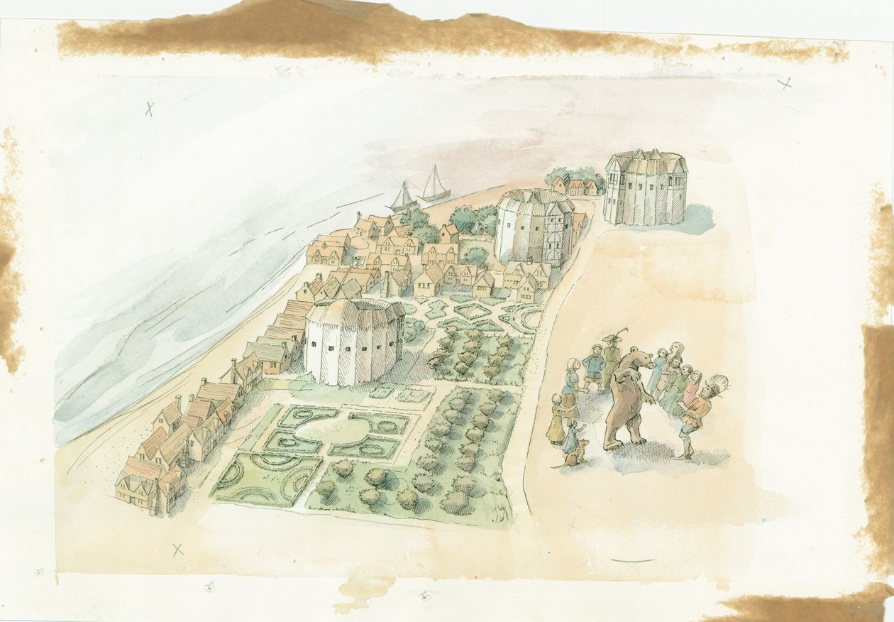 Hope Theatre, Rose Theatre og Globe Theatre, Southwark, London, c1647 2016. af Judith Dobie