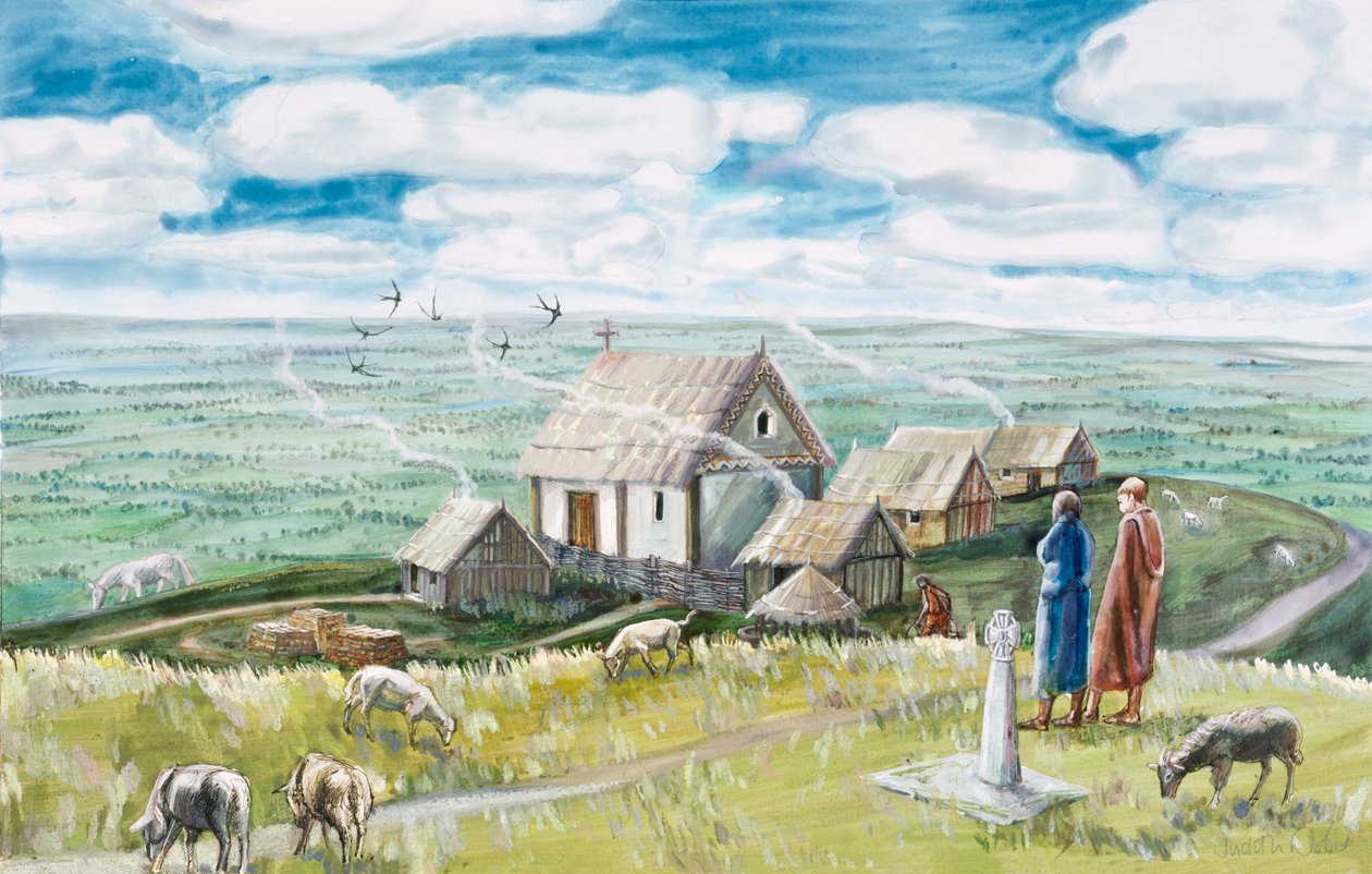 Klosterbosættelse, Glastonbury Tor, c1000-tallet, 1990-2010 af Judith Dobie
