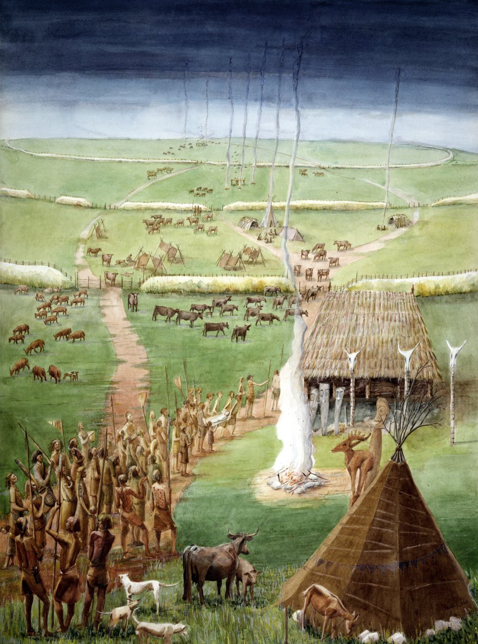Windmill Hill, Avebury, Wiltshire (akvarel på papir) af Judith Dobie