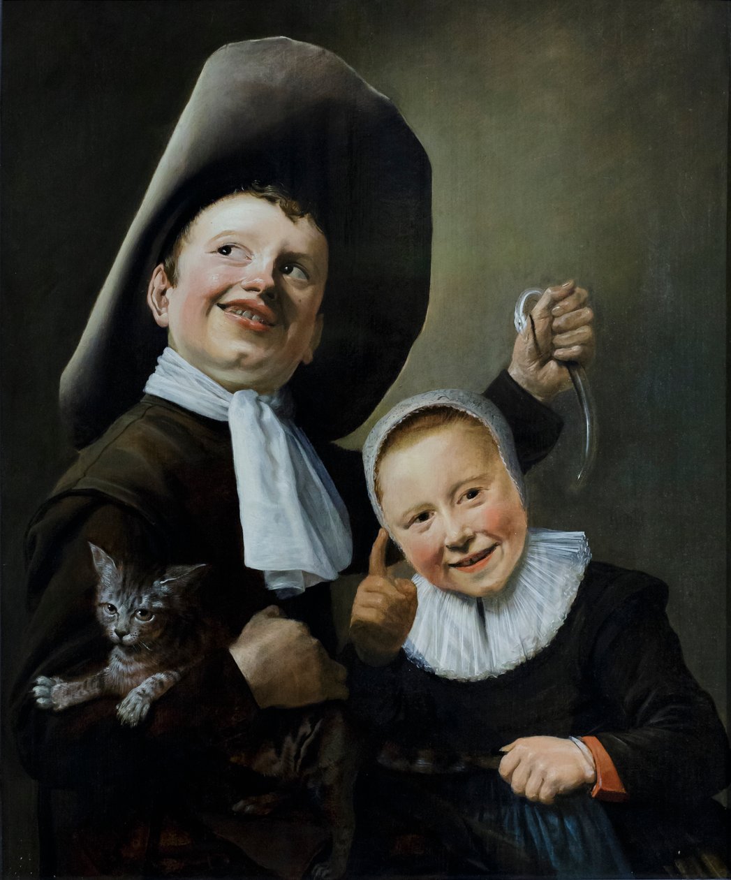 En dreng og en pige med en kat og en ål, ca. 1635 (olie på eg) af Judith Leyster