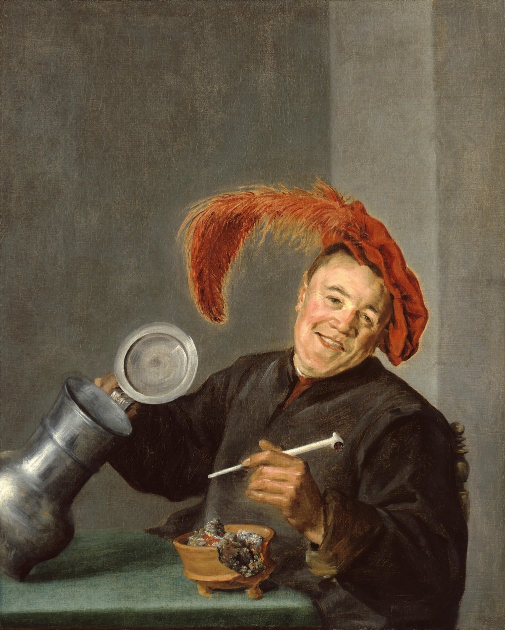 Glad mand med tinkande og pibe i hånden af Judith Leyster