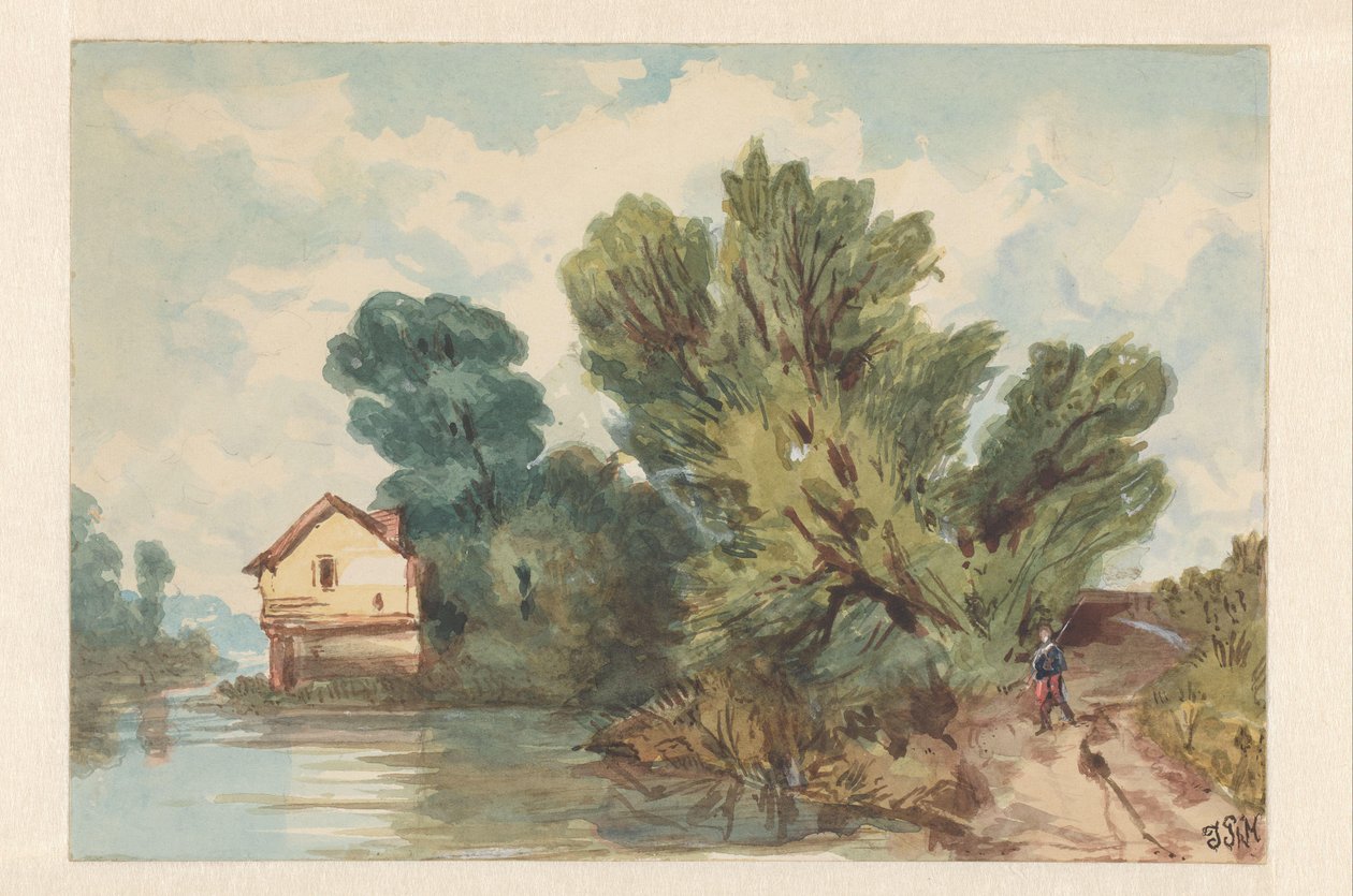 Landskab med rollator og hus på vandet af Judith Ph. Metelerkamp (signed by artist)
