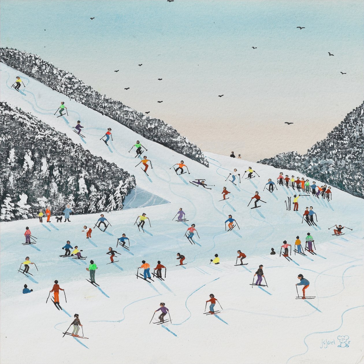 Downhillløb (gouache på papir) af Judy Joel