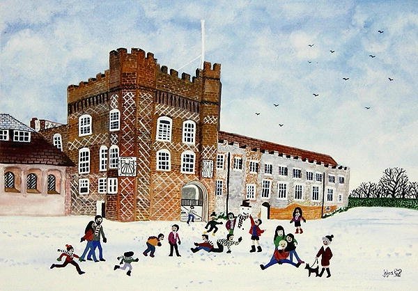 Farnham Castle, Surrey (akvarel på papir) af Judy Joel