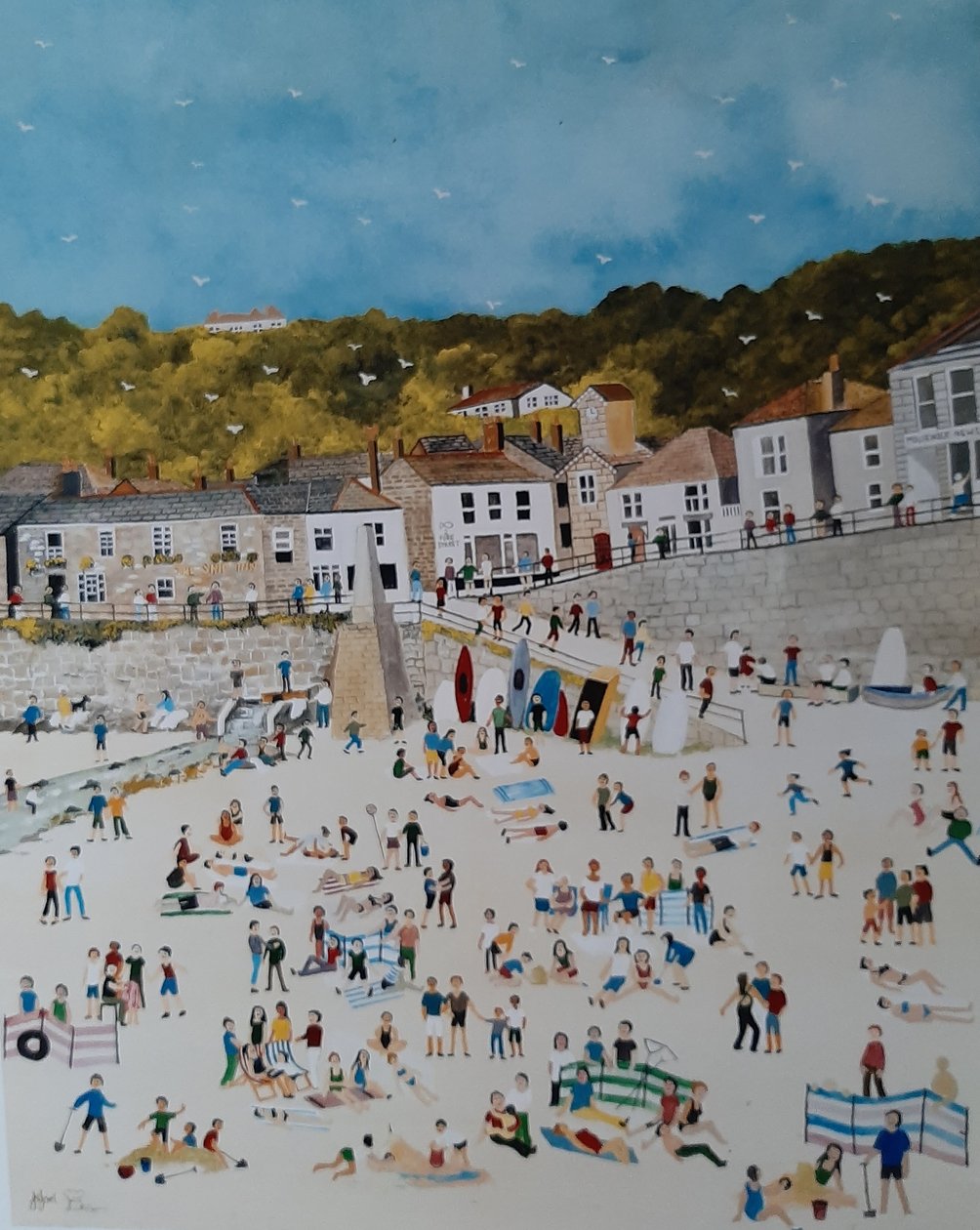 Mousehole Beach, 2018 (gouache på papir) af Judy Joel