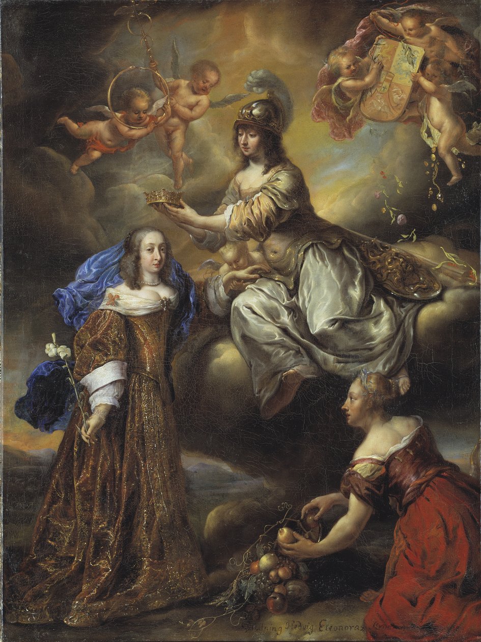 Allegori om dronning Hedvig Eleonora som Minerva, 1654 af Jürgen Ovens