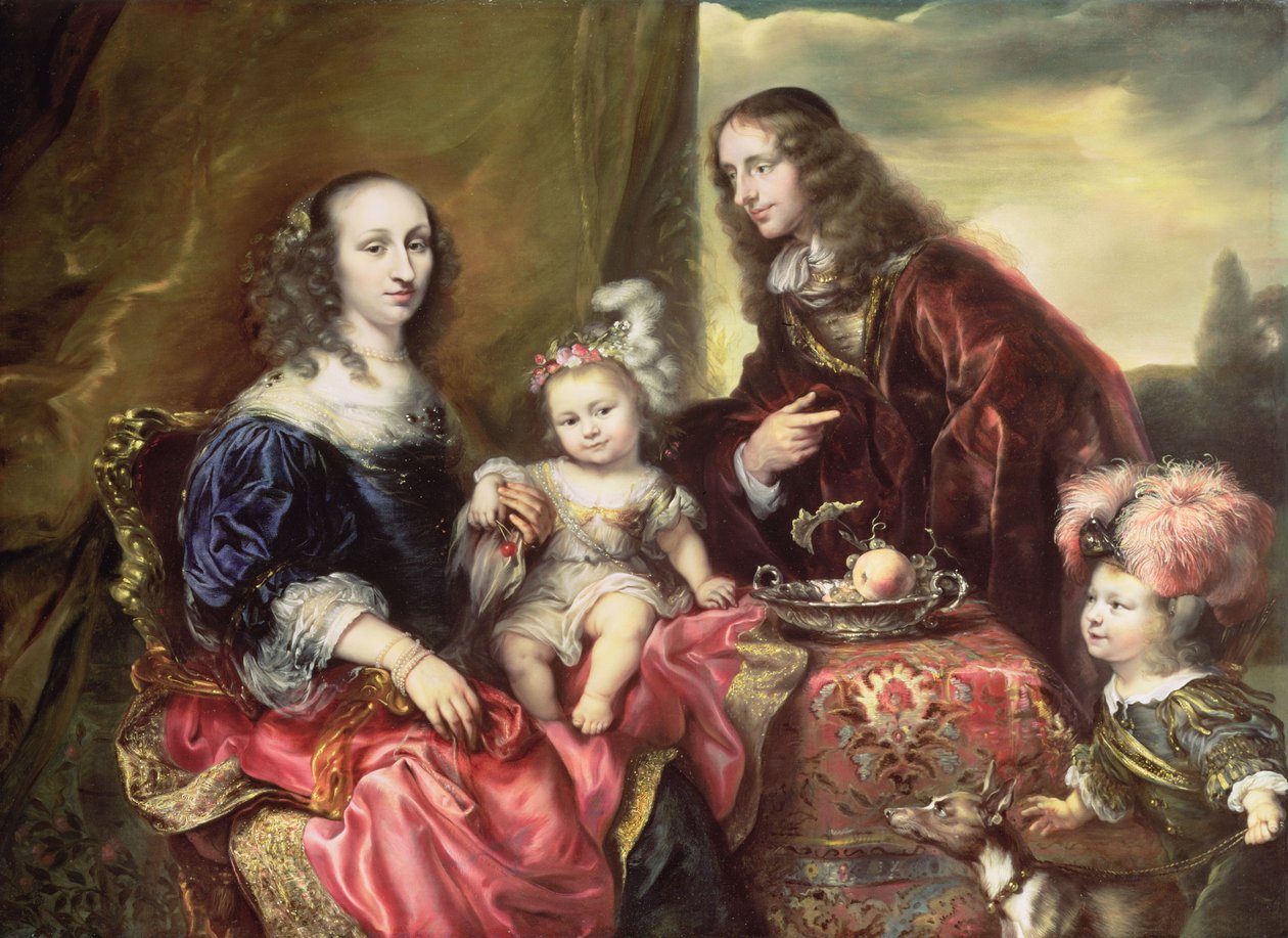 Portræt af en familie (siges at være oberst John Hutchinson (1615-64) 1659 af Jürgen Ovens