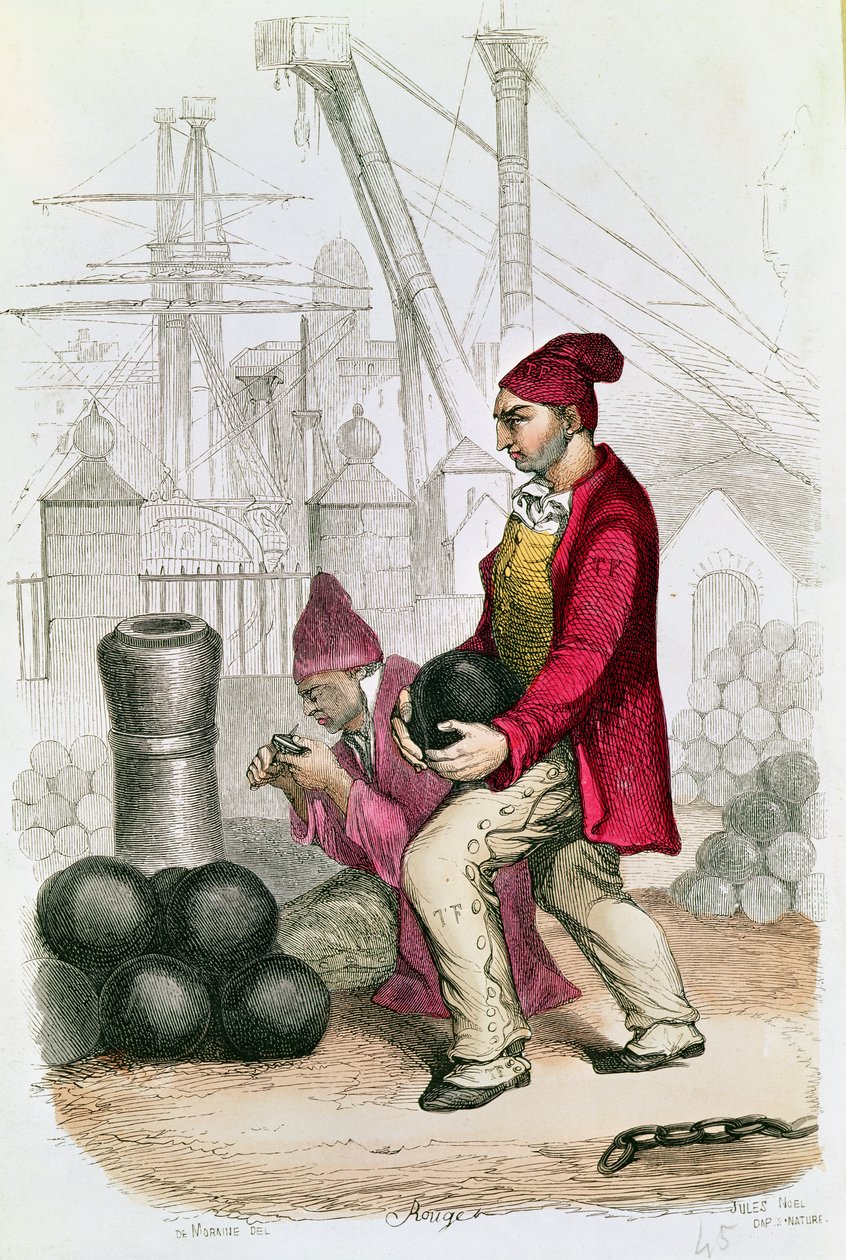En straffefange i Toulon straffekoloni, indgraveret af De Moraine, ca. 1845 af Jules Achille Noel