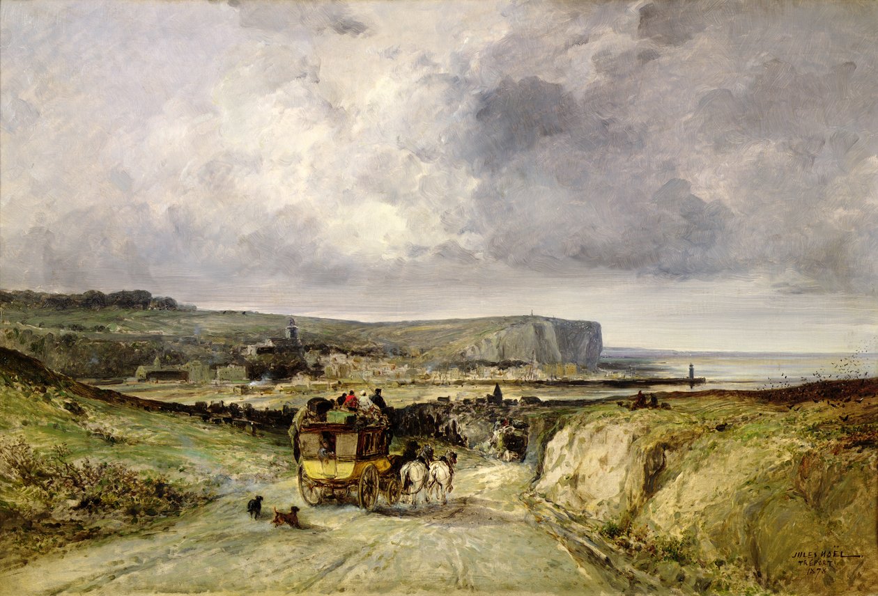 Ankomst af en diligens til Treport, 1878 af Jules Achille Noel