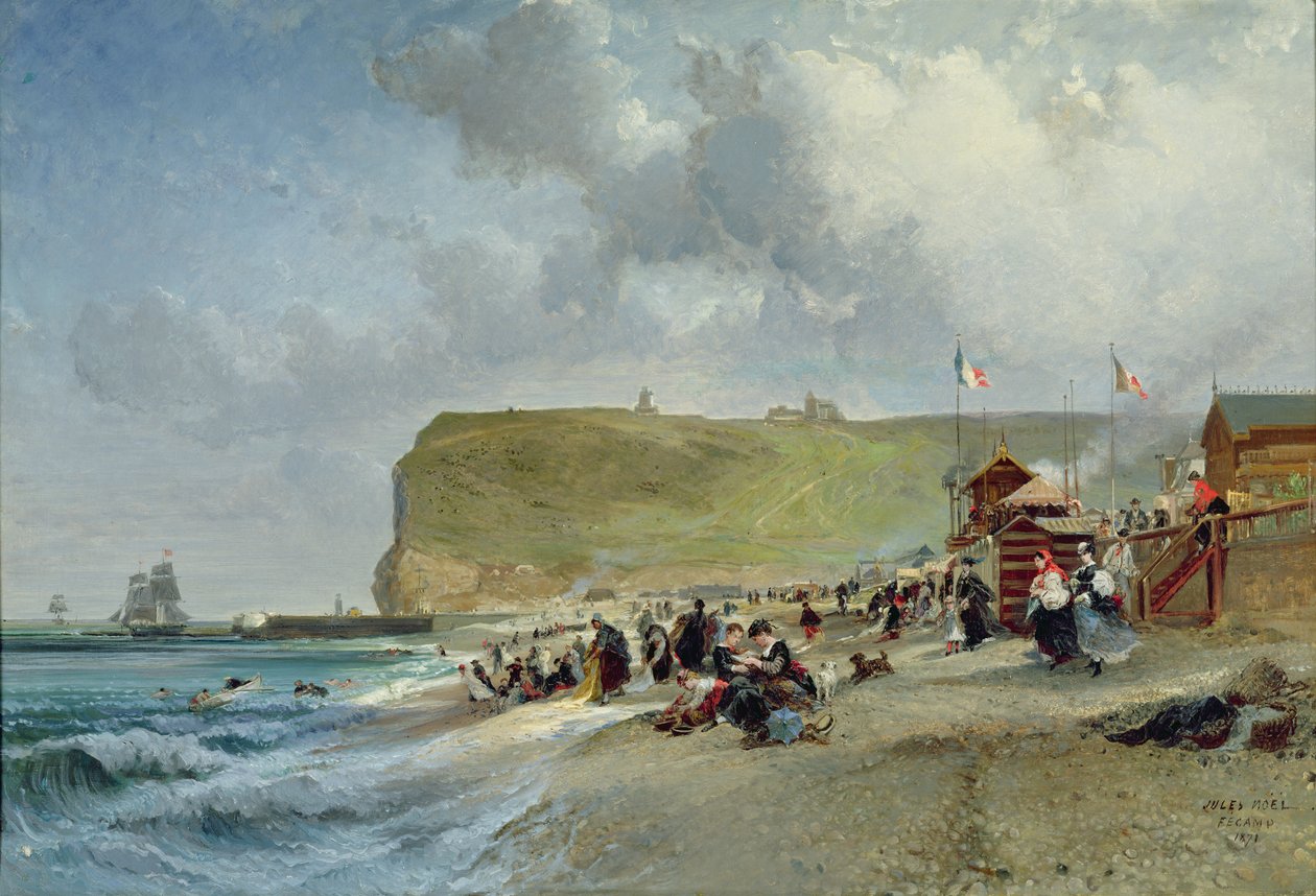 Crinolines on the Beach, Fecamp, 1871 af Jules Achille Noel