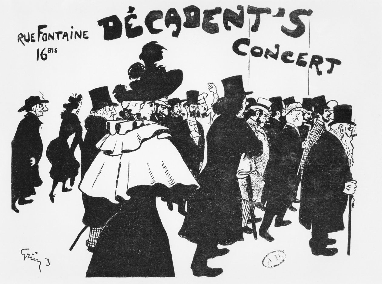 Plakat, der reklamerer for en koncert på Cafe des Decadents, 16bis rue Fontaine, Paris, ca. 1900 af Jules Alexandre Gruen or Grun