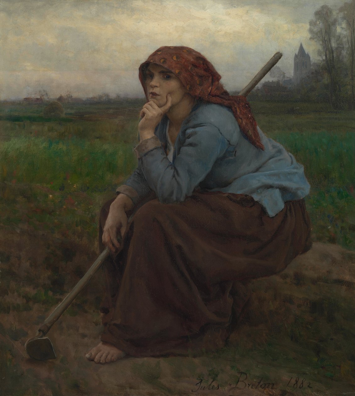 Ung bondepige med en hakke af Jules Breton