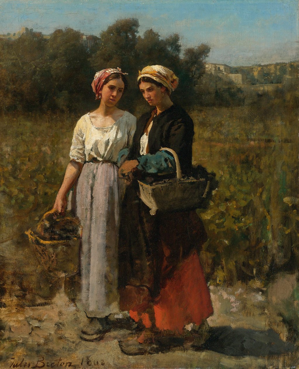 To unge kvinder høster druerne af Jules Breton
