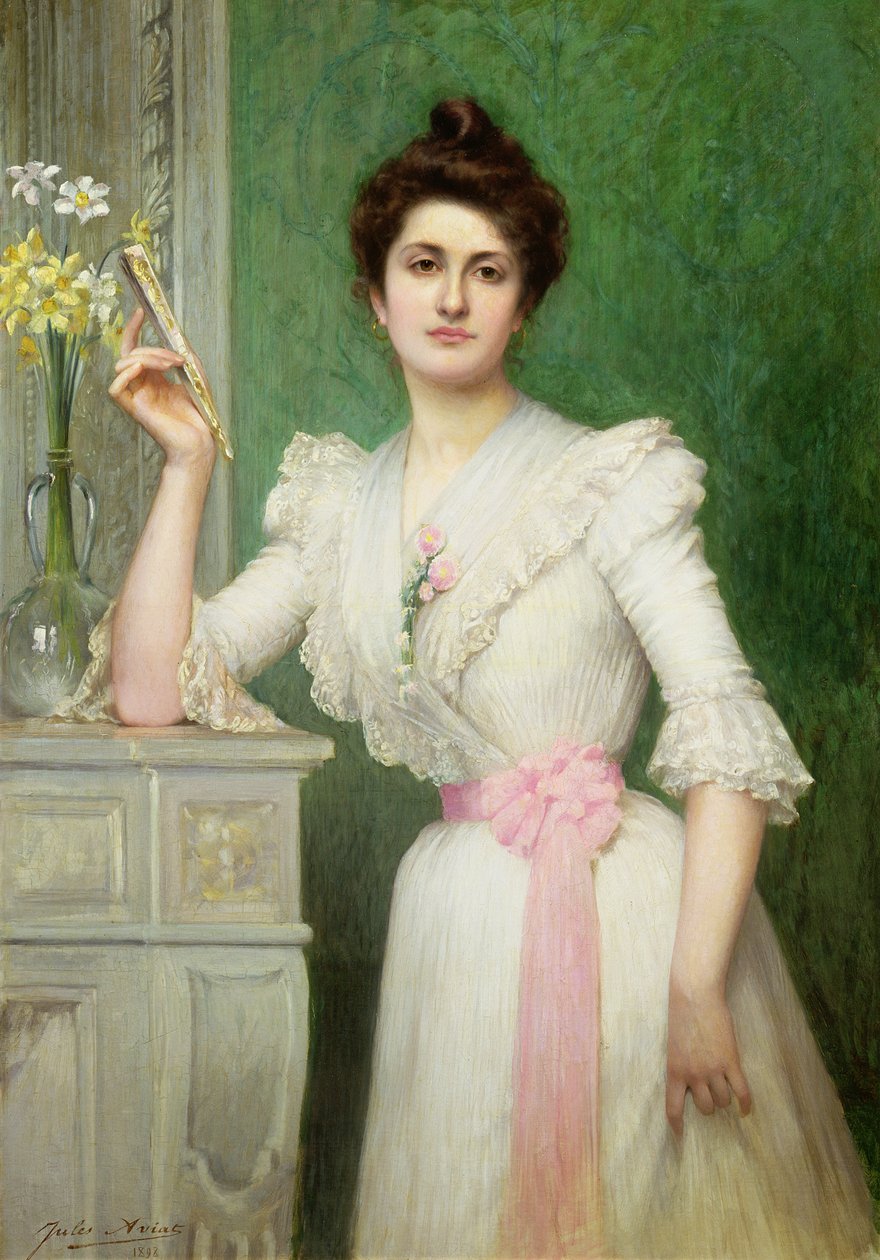Portræt af en dame, der holder en vifte, 1898 af Jules Charles Aviat
