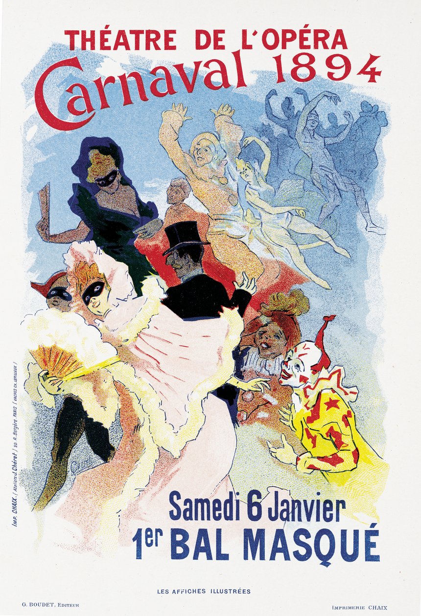 Plakat, der reklamerer for et maskebal og karneval, i Theatre de l