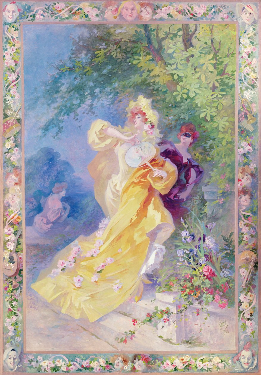 Den gule domino, design til et gobelin eller tæppe, 1908 af Jules Cheret