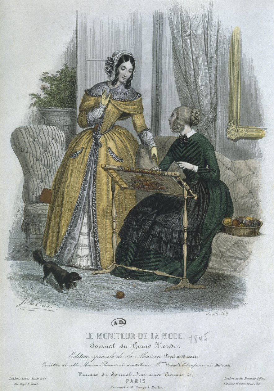 Modeplatte, Paris, illustration fra "Le Moniteur de la Mode", graveret af Lecomte, 1845 (farvestik) af Jules David