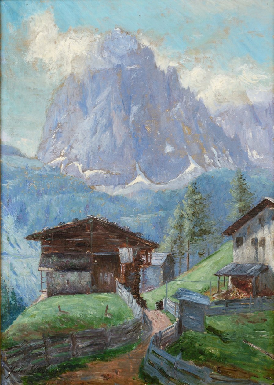 Insom gård med Sassolungo i Val Gardena af Jules Desgoffe