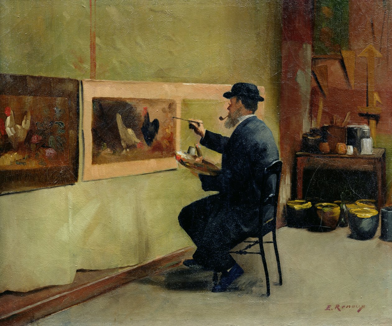 Charles Philippe Gevens, svigerfar til kunstneren, maler i sit atelier 21, avenue d