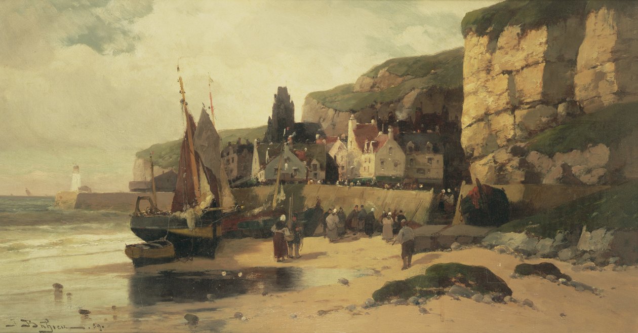 Fiskerby, Normandiet, 1889 af Jules G Bahieu