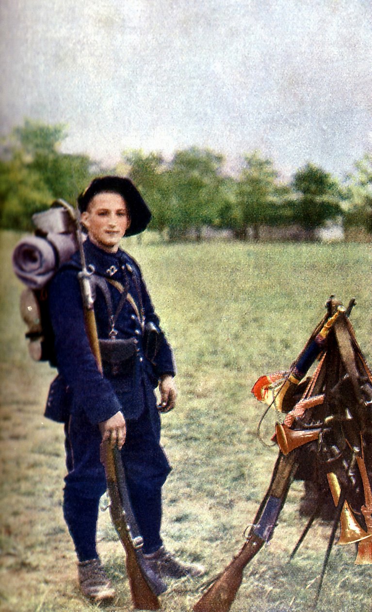 En soldat fra de franske bjergtropper under slaget ved Marne øst for Paris, september 1914 (autokrom) af Jules Gervais Courtellemont