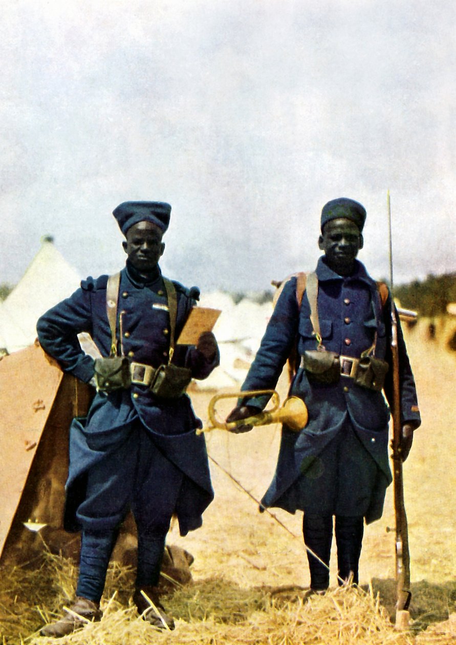 Skytter fra Senegal under slaget ved Marne øst for Paris, september 1914 (autokromt billede) af Jules Gervais Courtellemont