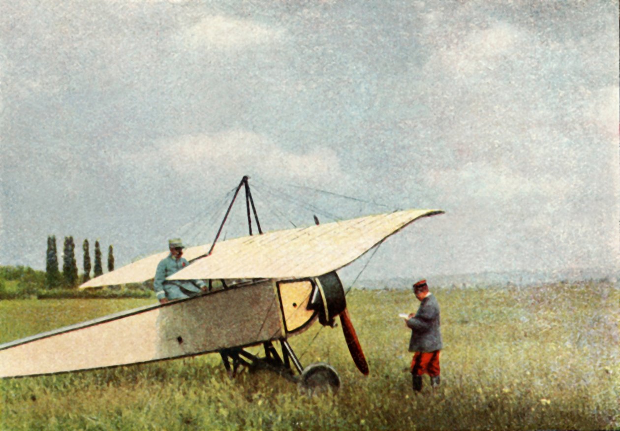 Et fly af Morane-Saulnier type G, som kunne udstyres med et 7,9 mm Hotchkiss maskingevær, september 1914 (autokromt) af Jules Gervais Courtellemont