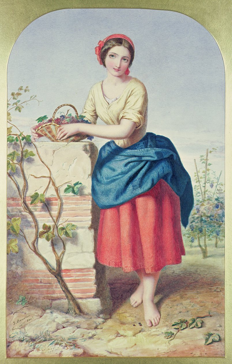 Pige med kurv af druer, 1860 af Jules I Bouvier