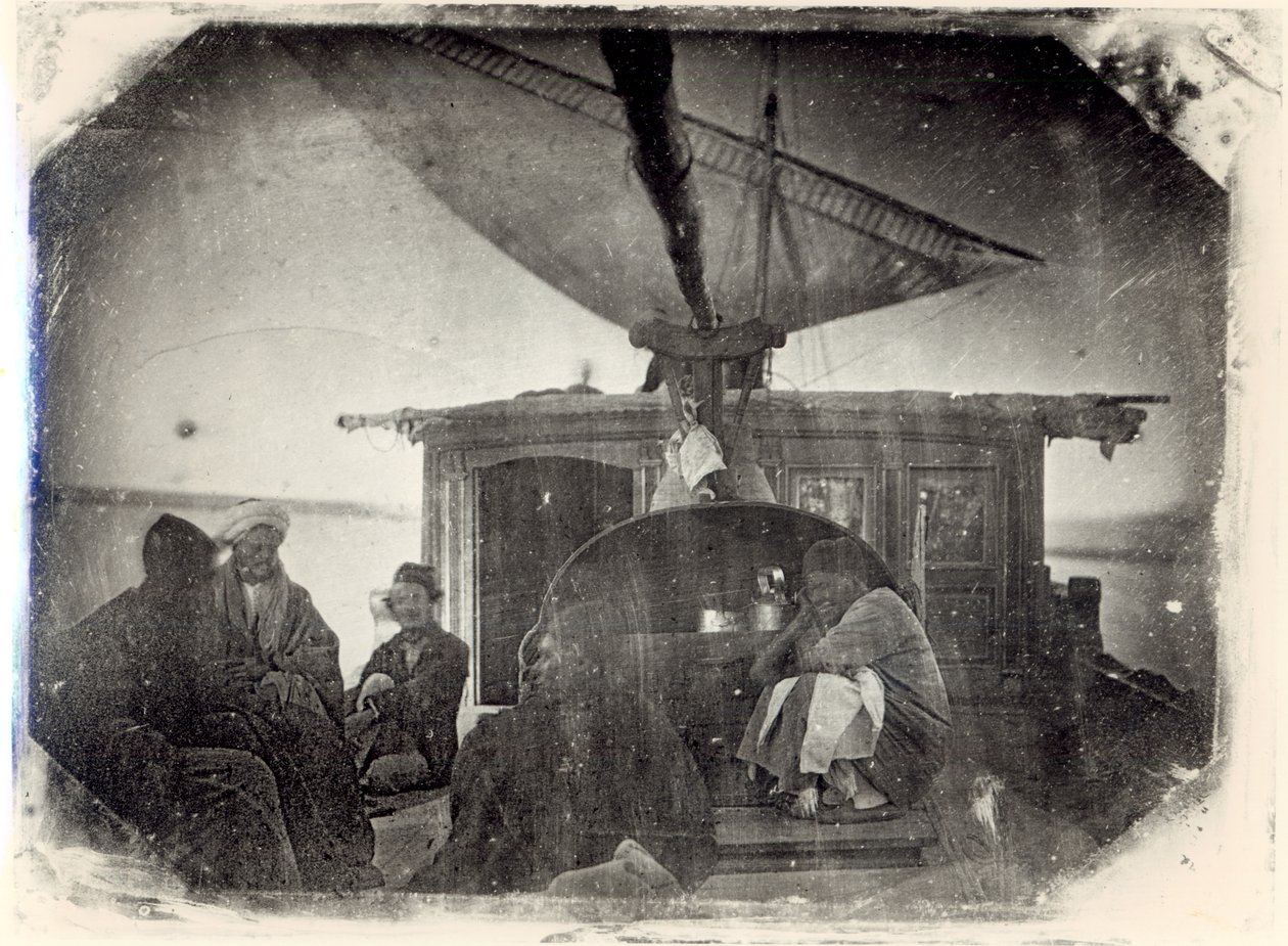 Sejlbåd og rejsende på Nilen, 1845-6 (daguerreotypi) af Jules Itier