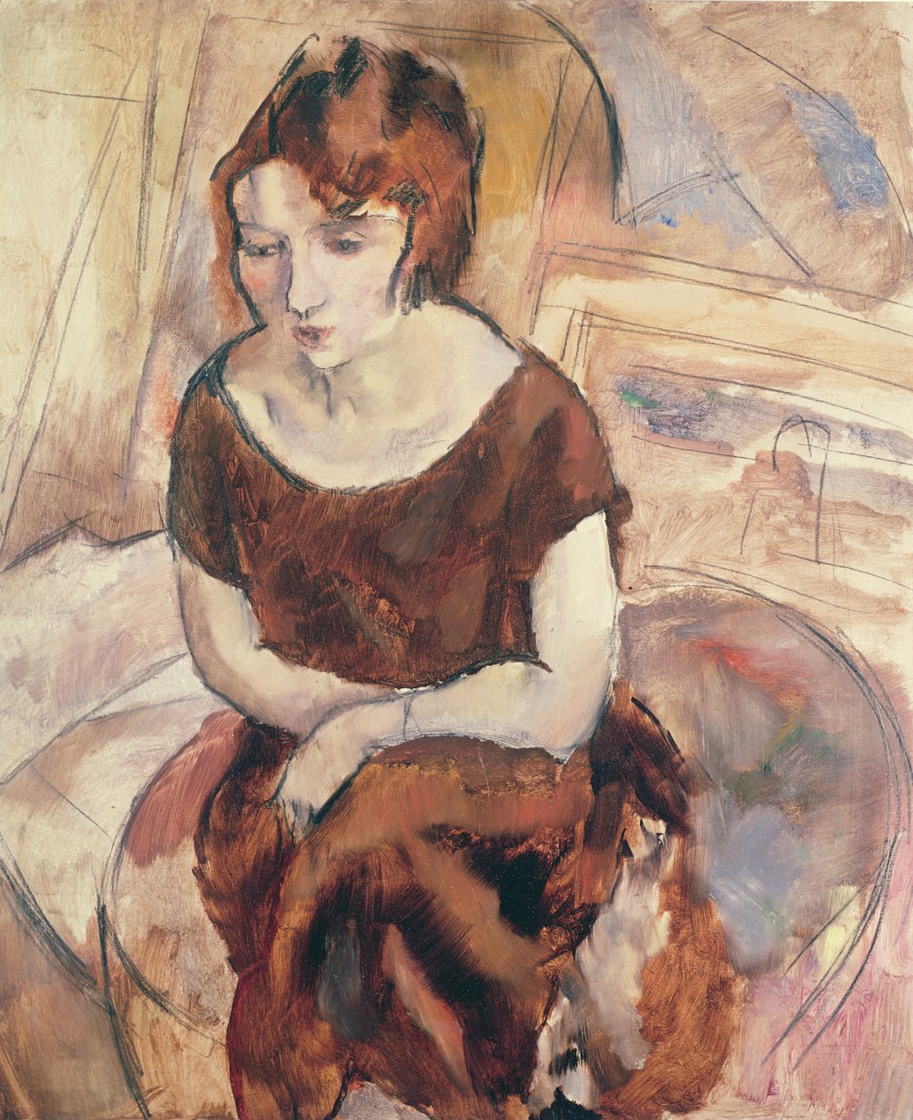 Ung kvinde, 1925 (olie på pap) af Jules Pascin