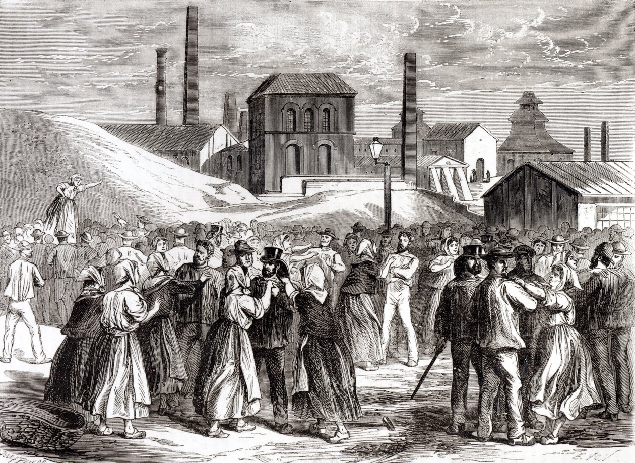 Kvinder demonstrerer ved Le Creusot-kulminen i april 1870 af Jules Pelcoq