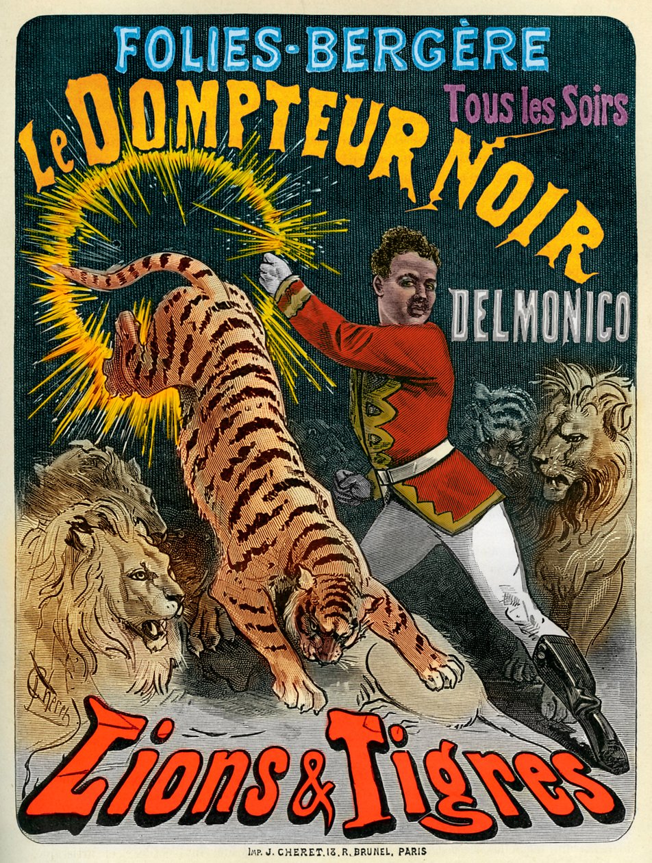 The Black Tamer - plakat for Folies-Bergère af Jules after Cheret