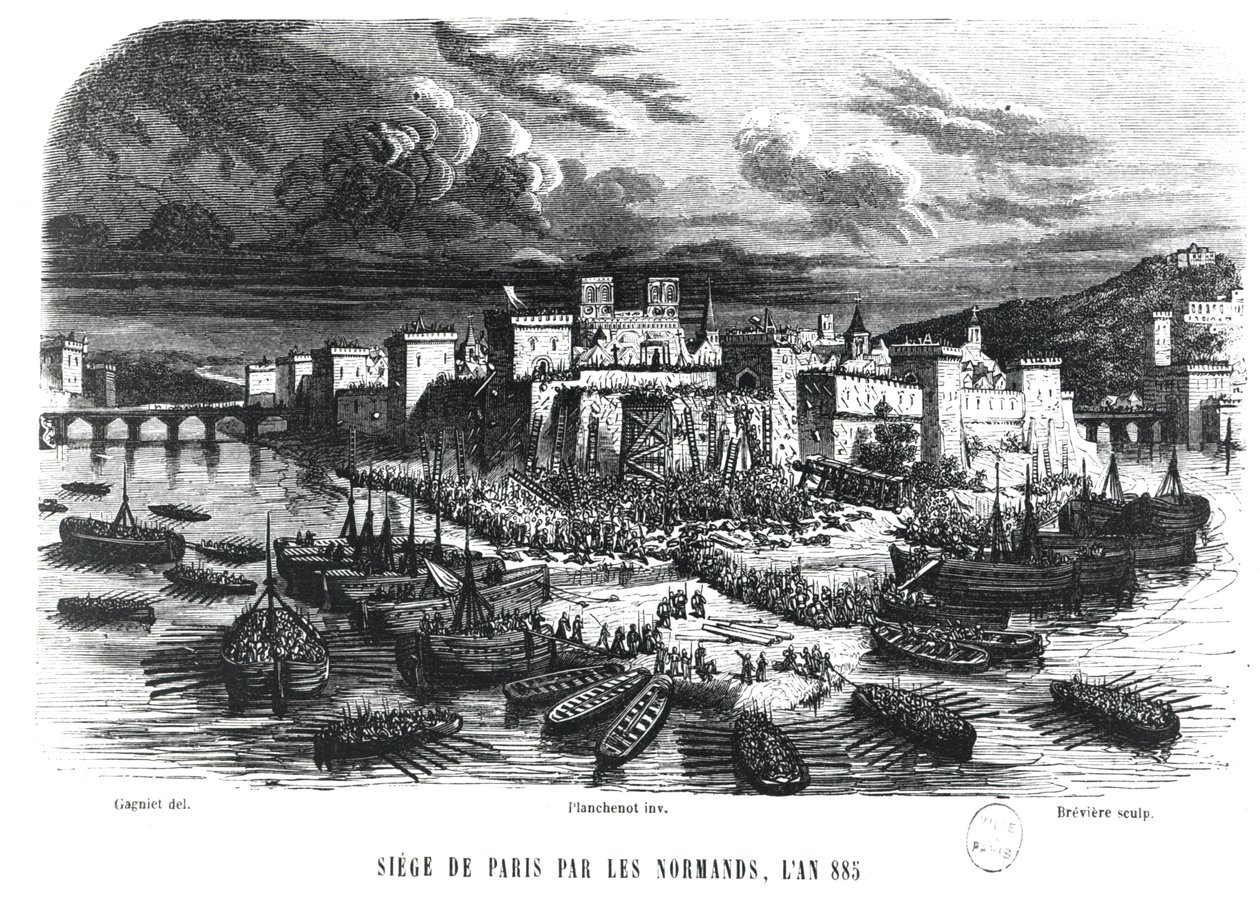 Nordboer belejrer Paris i 885, 1800-tallet af Jules pseudonym for Gagne, Jacques Gagniet