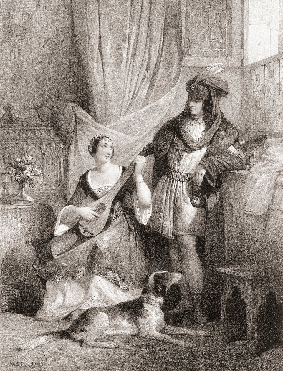 Kong Charles VII af Frankrig med Agnes Sorel af Jules (after) David